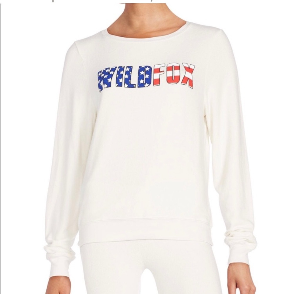 Wildfox White American Flag Logo Sweatshirt size small